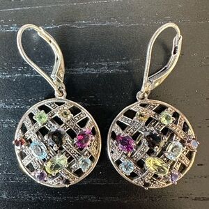 Sterling Silver 2.10 cttw Multi Gemstone Lever Back Earrings